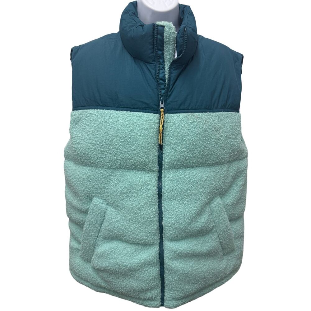 Wild Fable Womens S Oversized Puffer Vest Green Sherpa Teal zip two toned Target - Picture 1 of 4
